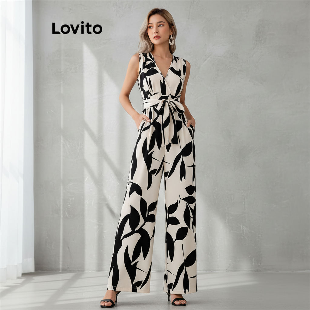 Lovito Bộ Jumpsuit Nữ Hoa Ren Thanh Lịch LNL75544
