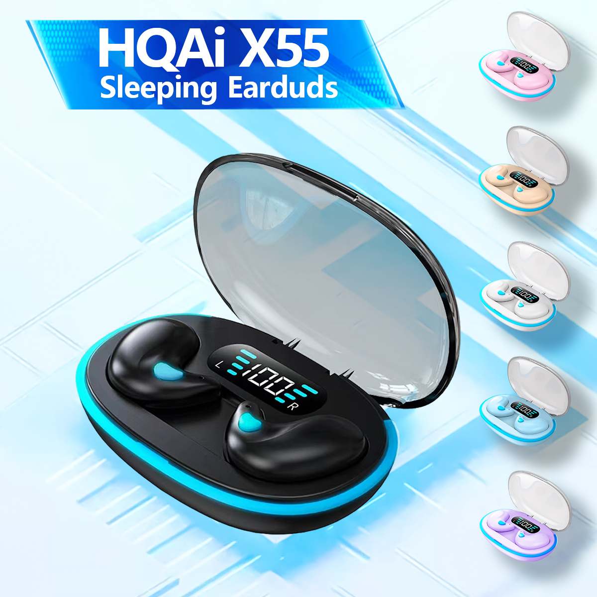 HQAi X55 Tai nghe không dây ngủ Âm thanh Hi-Fi Tai nghe Bluetooth tích hợp Mic Tai nghe âm thanh nổi