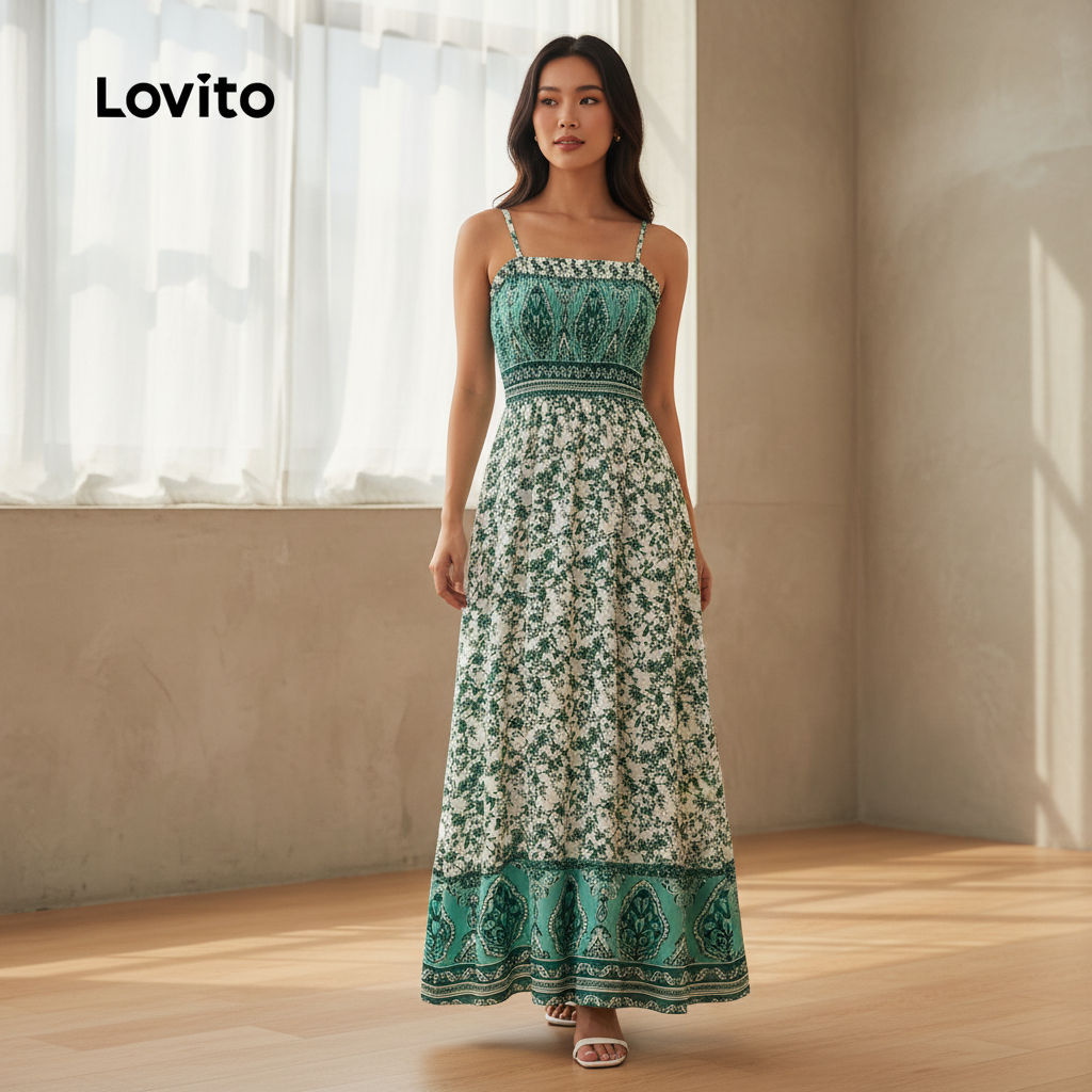 Lovito Váy Boho Xuân/Hè Nữ Váy xanh LBL31168