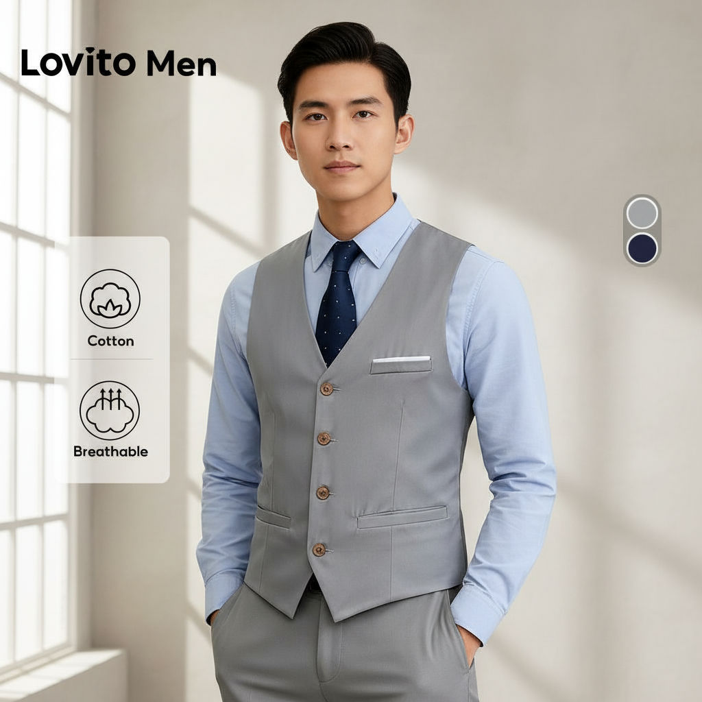 Lovito Áo Blazer Nam Xám Cài Nút Thanh Lịch LNE127157