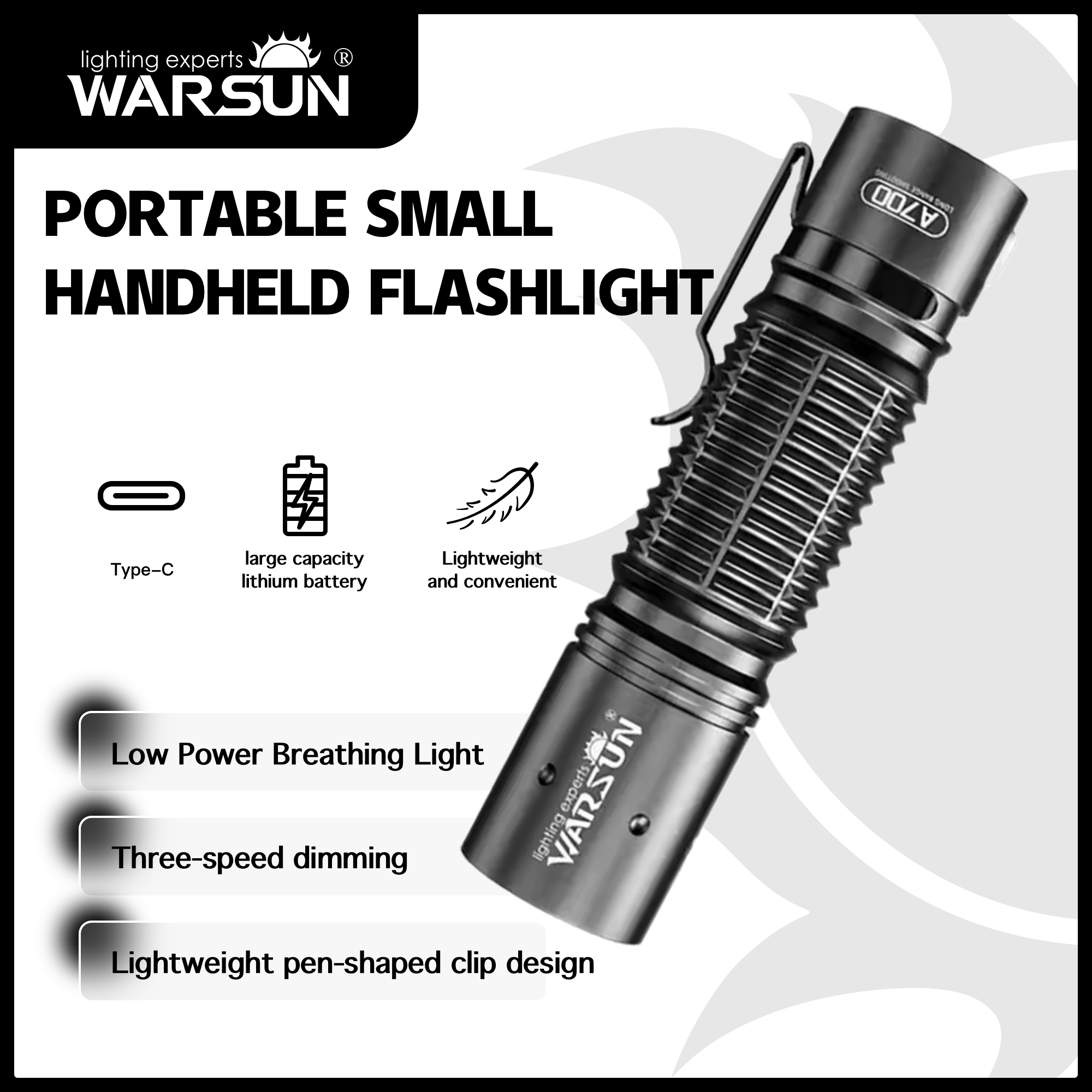 WARSUN A700 2 cái đèn pin mini sạc USB-C siêu sáng, chiếu xa, nhỏ gọn, tiện dụng cho cắm trại, khẩn 
