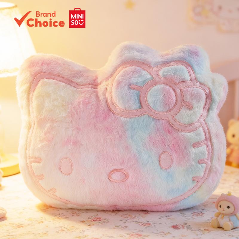 MINISO  Dòng Gối Nhồi Bông Hello Kitty 18in 40cm × 45cm × 15cm Đầu To Lấp Lánh – Mềm Mại, Lung Linh 