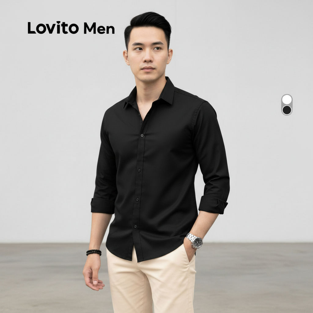 Lovito Nam Áo sơ mi thanh lịch cài nút thích hợp bốn mùa LNE114085
