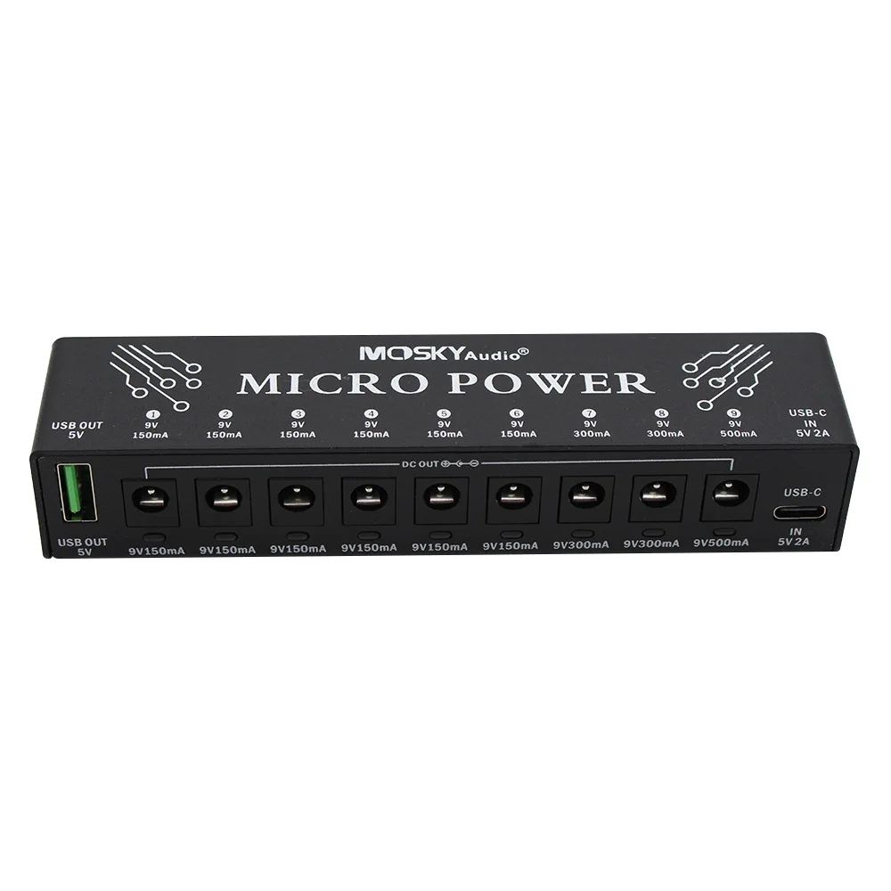 Mosky Micro Power 9 DC Đầu Ra 1 USB Hiệu Ứng Đầu Ra Bàn Đạp Nguồn Điện Cho 9V 150 300mA Đàn Guitar B