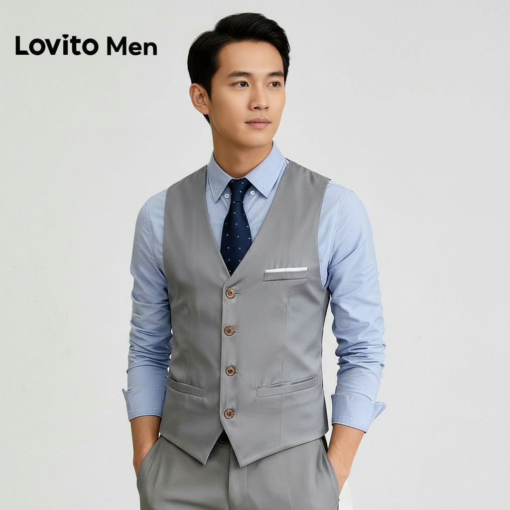 Lovito Áo Blazer Nam Xám Cài Nút Thanh Lịch LNE127157