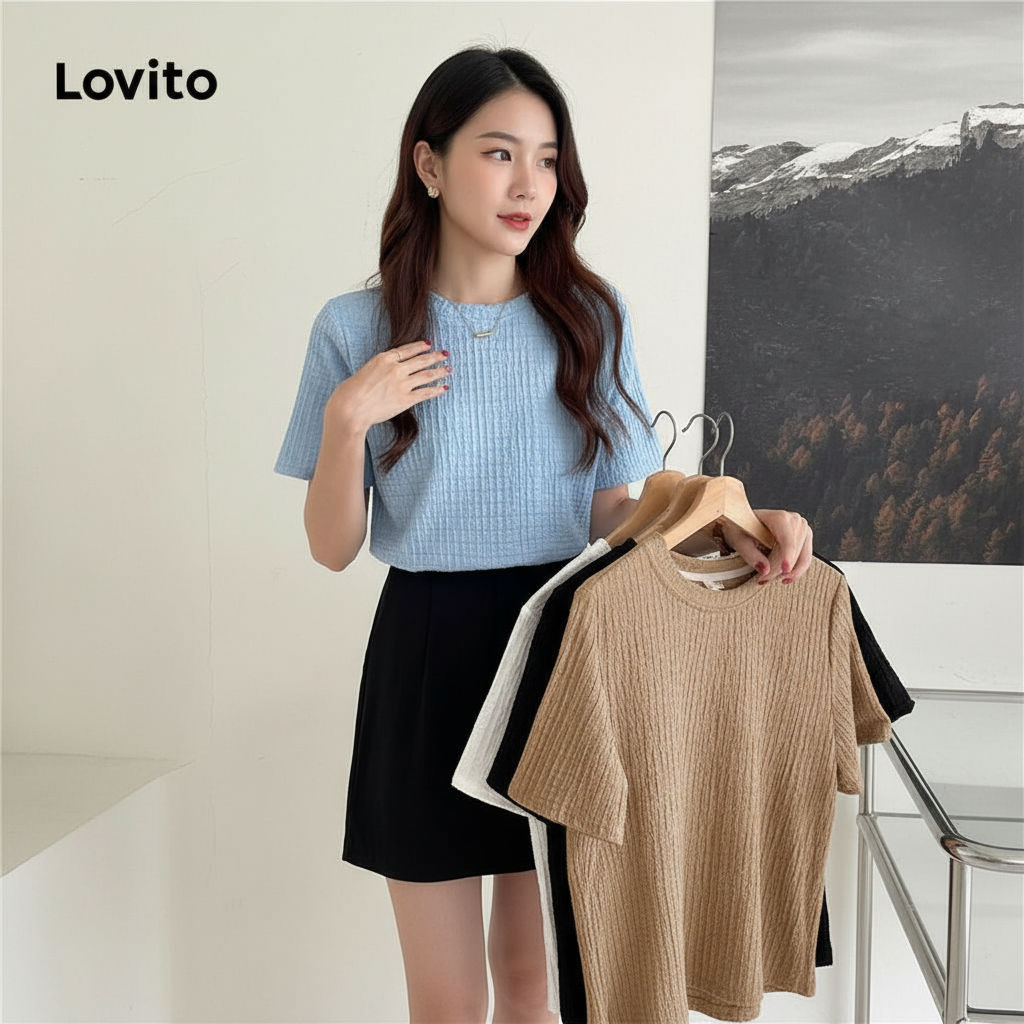 Lovito Áo phông nữ dáng cơ bản, kiểu dáng đơn giản, trơn LNE45203