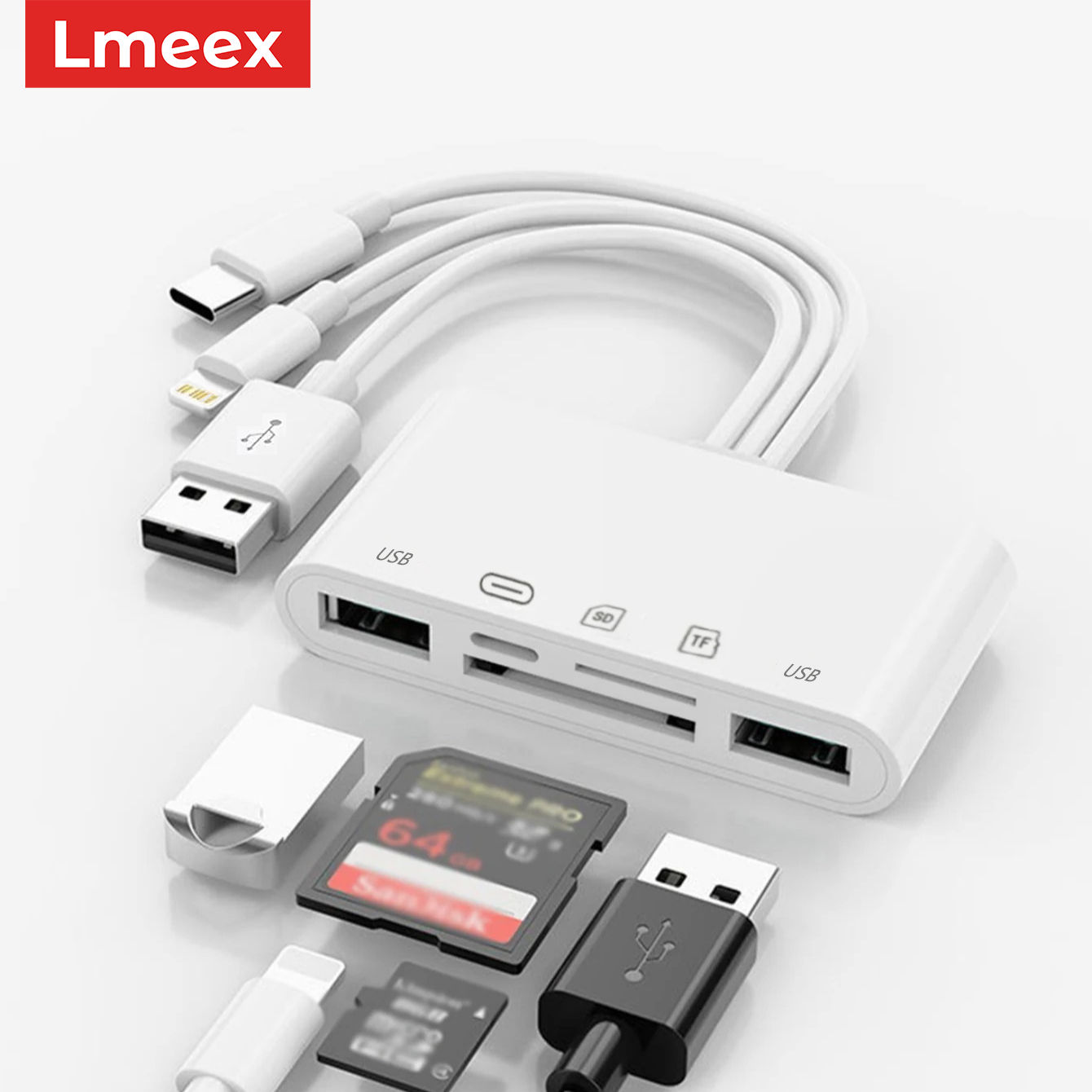 Bộ chuyển đổi Type C 5 trong 1 Đầu đọc thẻ TF SD USB3.0 OTG Lightning USB cho Android iPhone iPad Ca