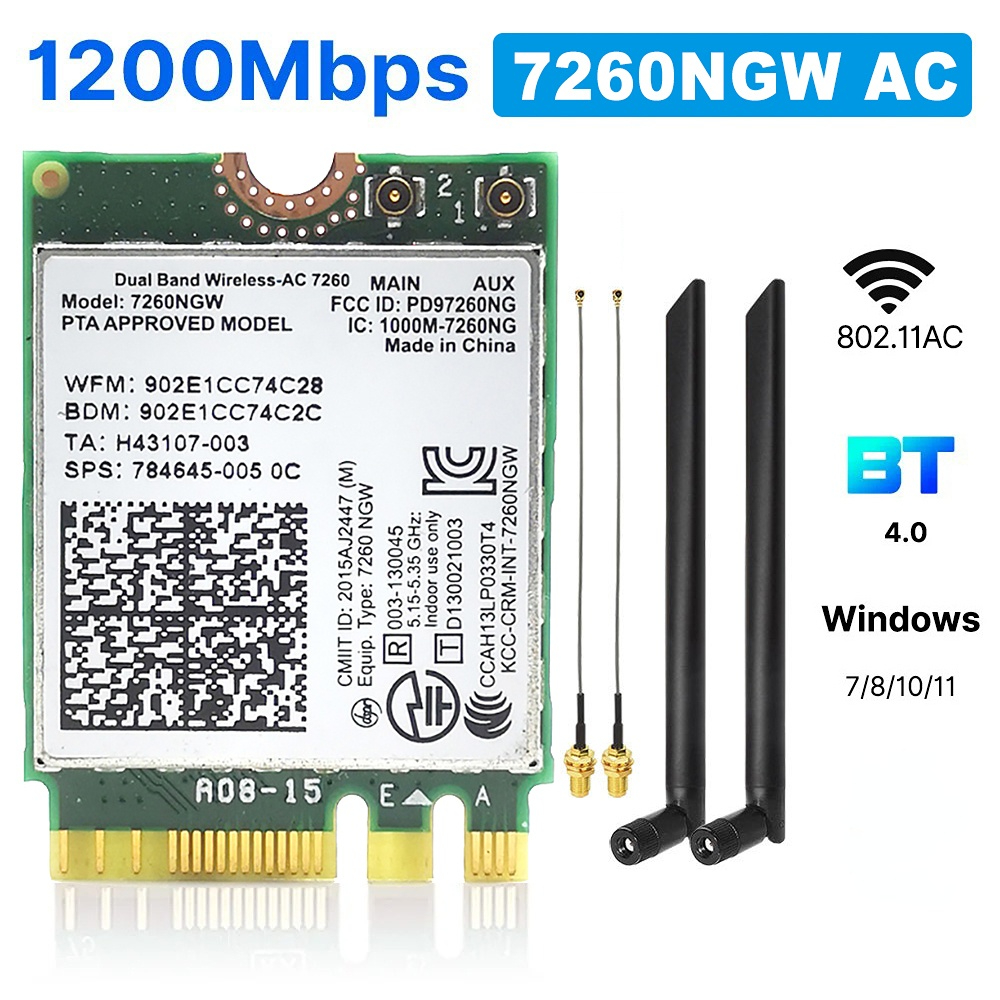 Bluetooth4.0 WiFi 1200Mbps Card mạng không dây NGFF M.2 Wifi Dongle 802.11AC Băng tần kép 2.4G 5G ch