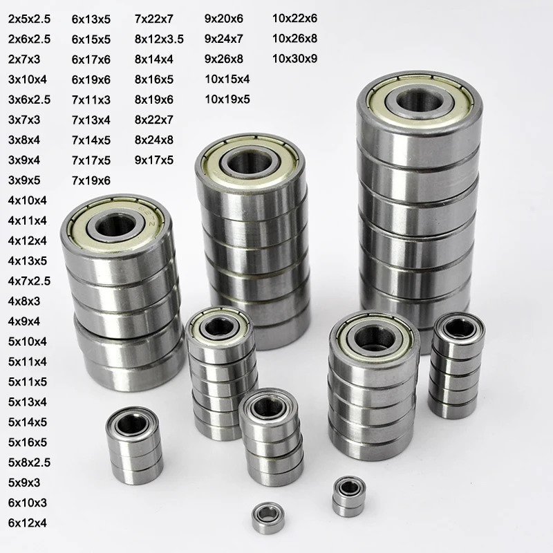 10 vòng bi nhỏ Đường kính lỗ 2mm 3mm 4mm 5mm 6mm 7mm 8mm 9mm 10mm, kích thước 3x7x3 5x10x4 5x11x4 8x