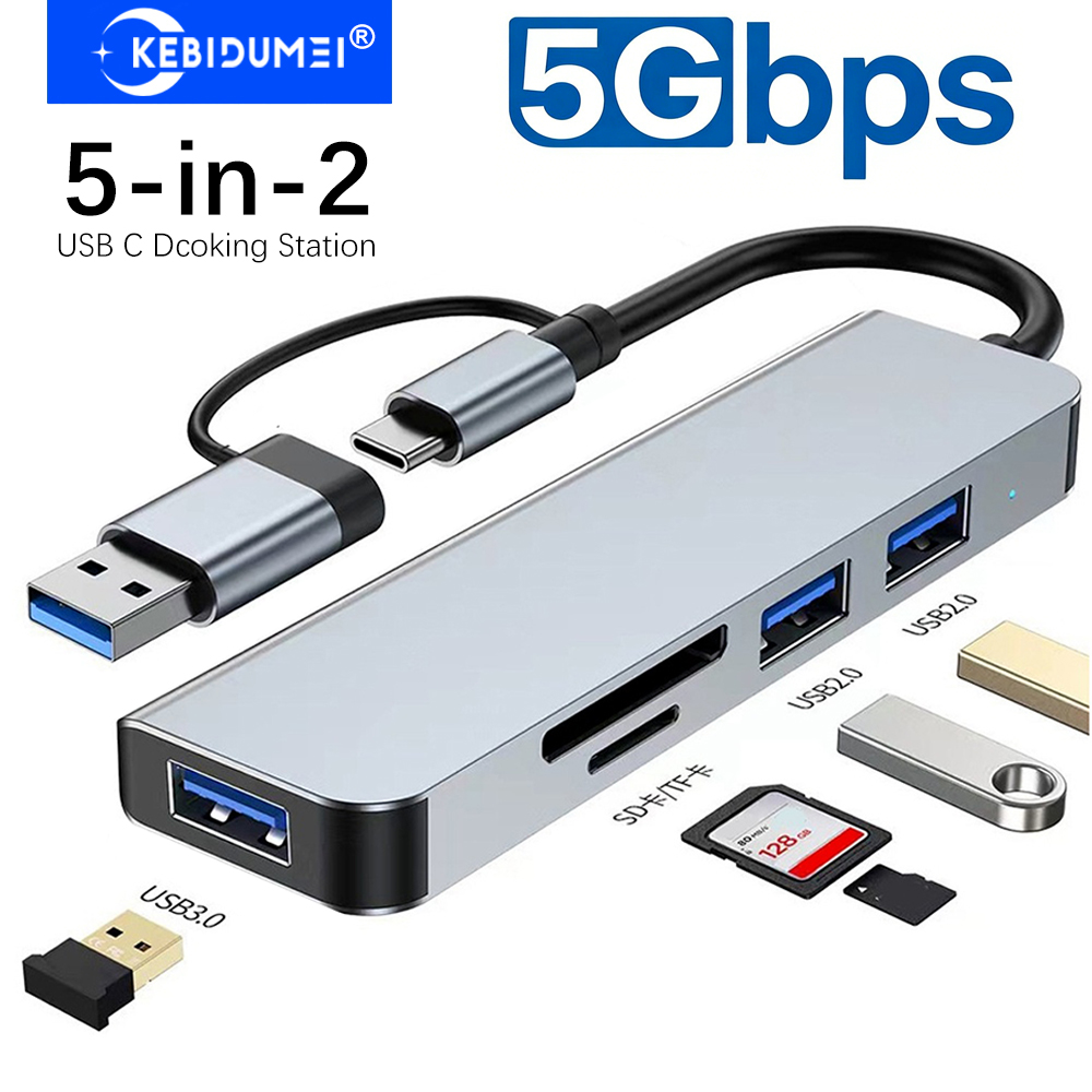 Kebidumei 5 Trong 2 Usb C Hub 5Gbps Docking Station cho Laptop