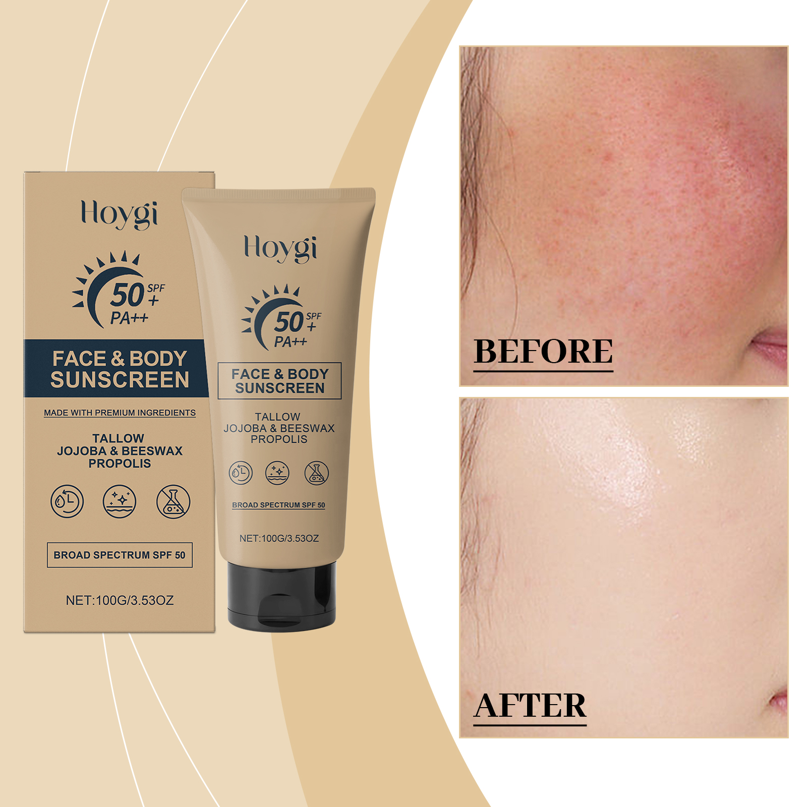 Kem chống nắng SPF50+ 100g nhẹ – Bảo vệ UV không bết dính cho mặt & cơ thể, Dầu jojoba chăm sóc da n