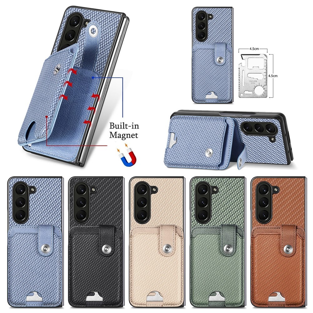 Ốp lưng chống xước cho Samsung Galaxy Z Fold 6, chống bụi, túi ví sợi carbon, Z Fold6 có vòng đỡ, ba