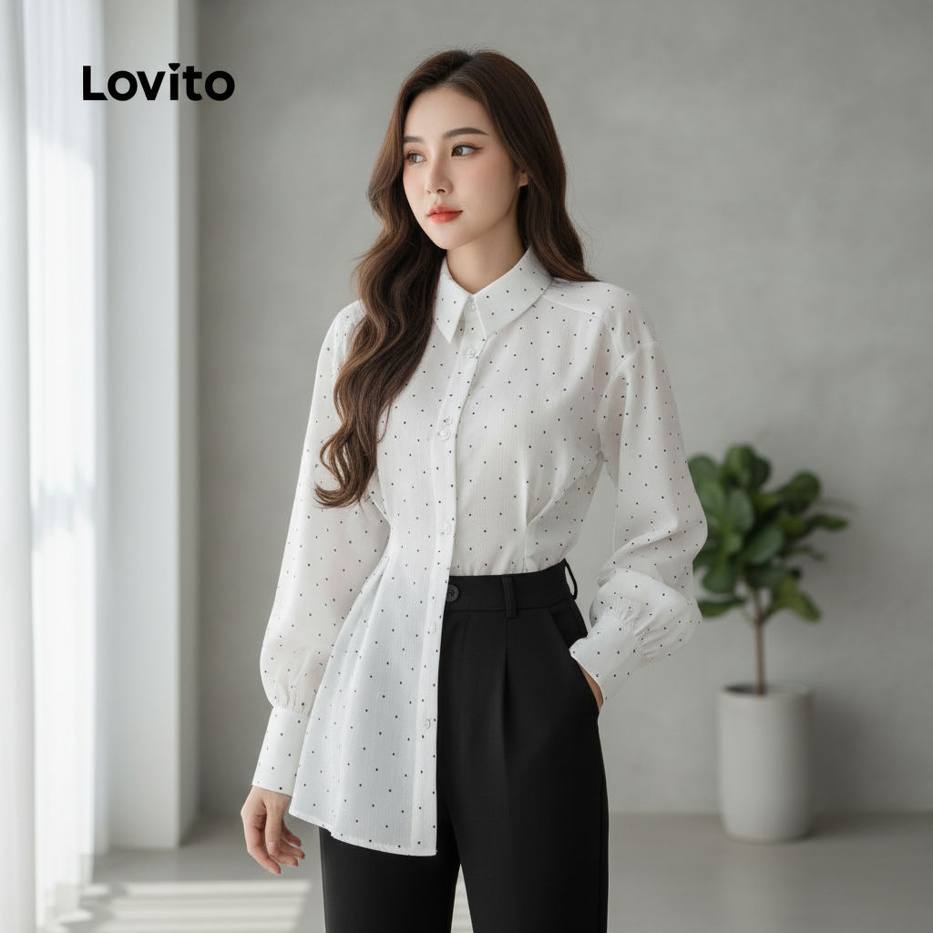 Lovito Áo sơ mi nữ đen trắng LK2AD170