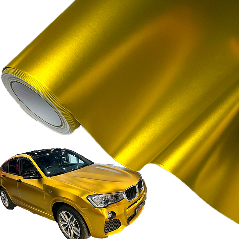 Satin Metal Ice Gold Car Wrap Vinyl Bubble Free Phim tự dính