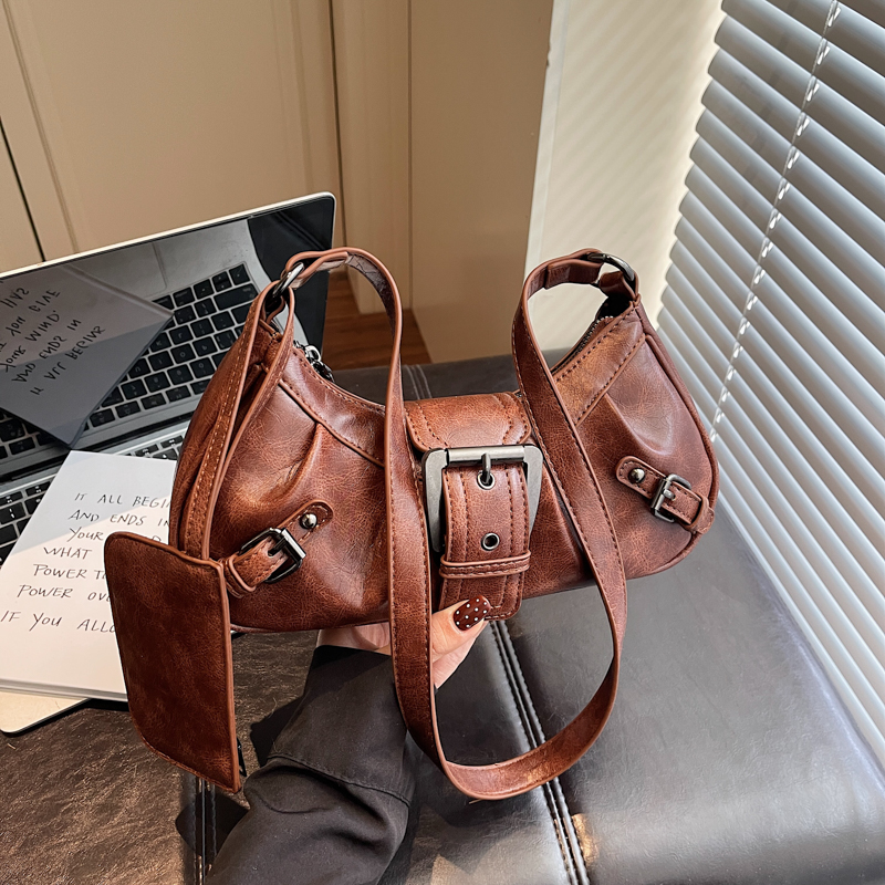 Sac Vintage Américain Style Biker sous-Bras | Boucle Métallique Distressée | Sac Bandoulière à Zip p