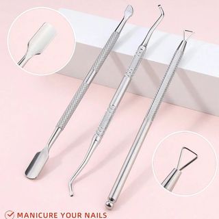  Bộ dụng cụ đẩy và loại bỏ biểu bì thép không gỉ bao gồm cắt biểu bì, đẩy da chết và dụng cụ loại bỏ sơn gel móng