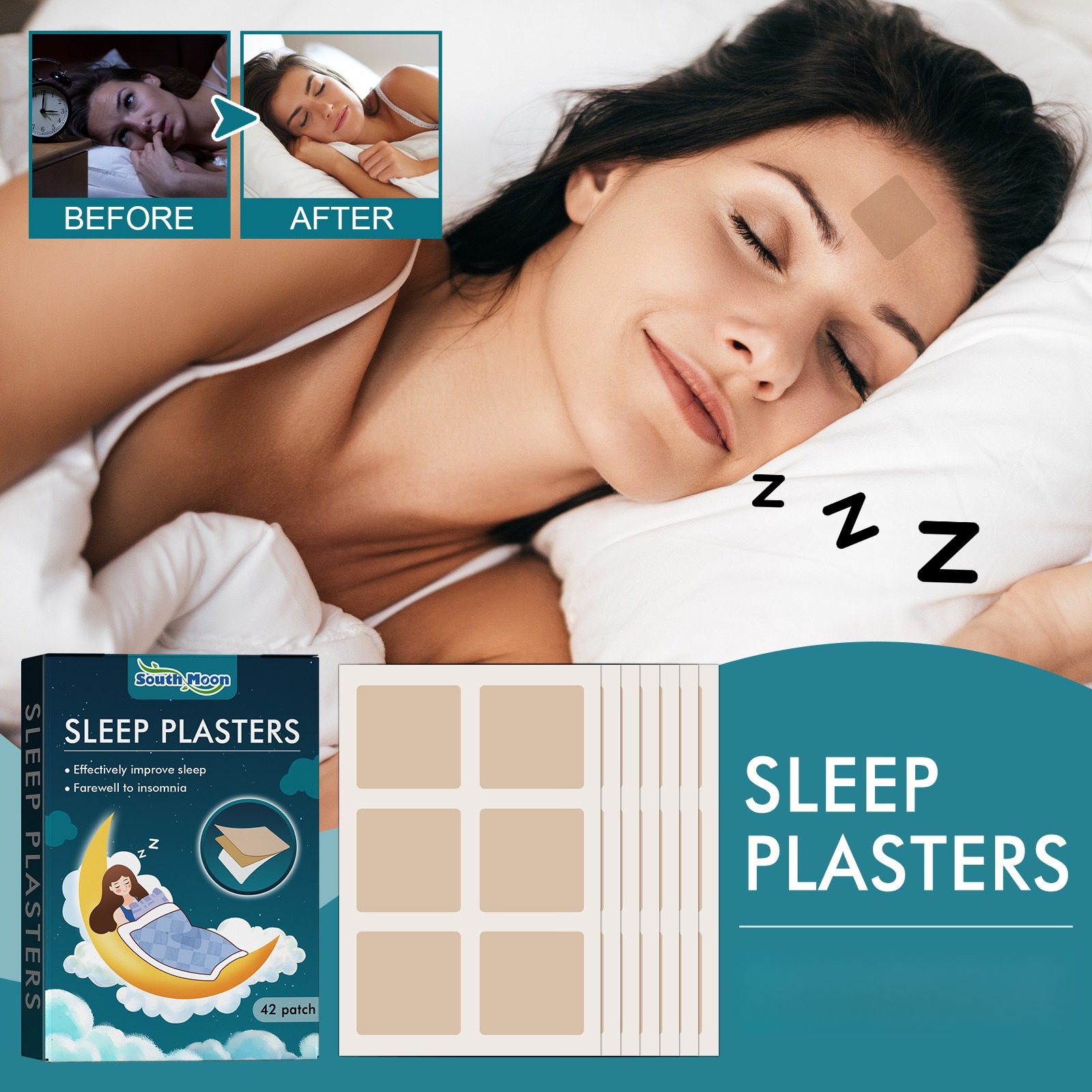 Miếng dán hỗ trợ giấc ngủ 42 miếng Sleep Quality Plasters – South Moon giúp giảm áp lực, thư giãn, h