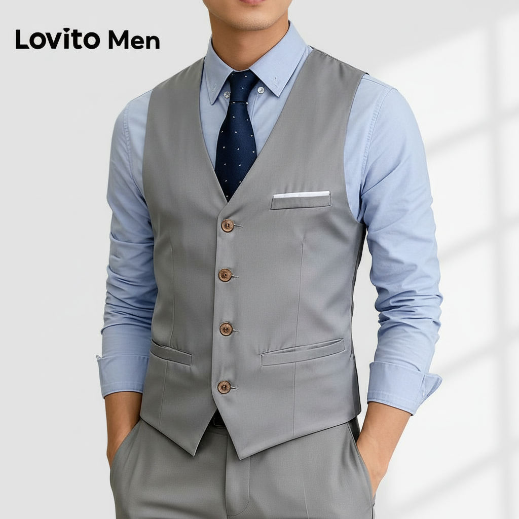 Lovito Áo Blazer Nam Xám Cài Nút Thanh Lịch LNE127157