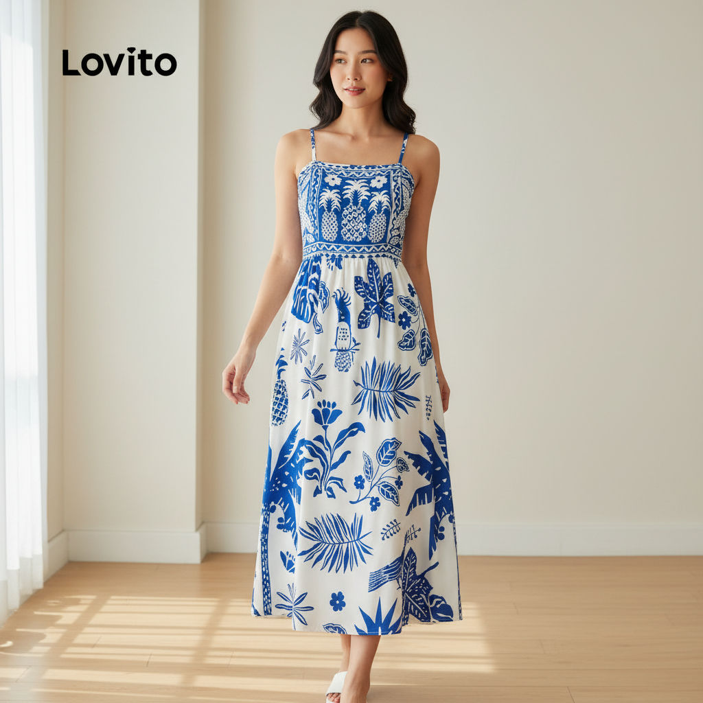 Lovito Váy Boho Dây Kéo Thời Trang Mùa Xuân Hè Váy Xanh Dương Nữ LBL32054