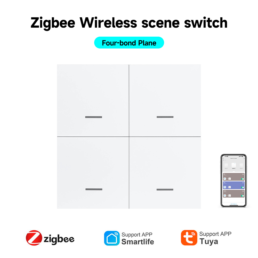 Zigbee Scene Switch Tuya Bộ điều khiển không dây dính miễn phí 4 phím thông qua ứng dụng