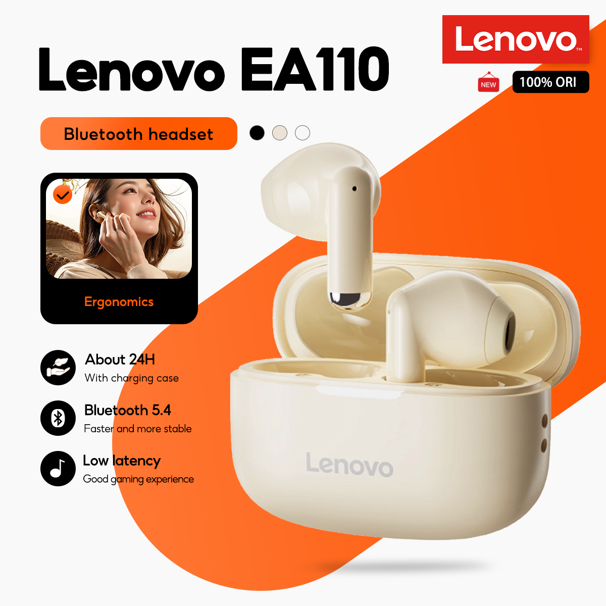 Lenovo EA110 Mini nhét tai, trễ thấp, điều khiển cảm ứng, HD, mic, HiFi stereo, chống nước