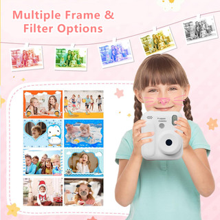 Máy in ảnh Mini Máy ảnh in tức thì Máy ảnh kỹ thuật số tức thì Màn hình 2,4 Inch có giấy in Quà tặng trẻ em cho trẻ mới biết đi