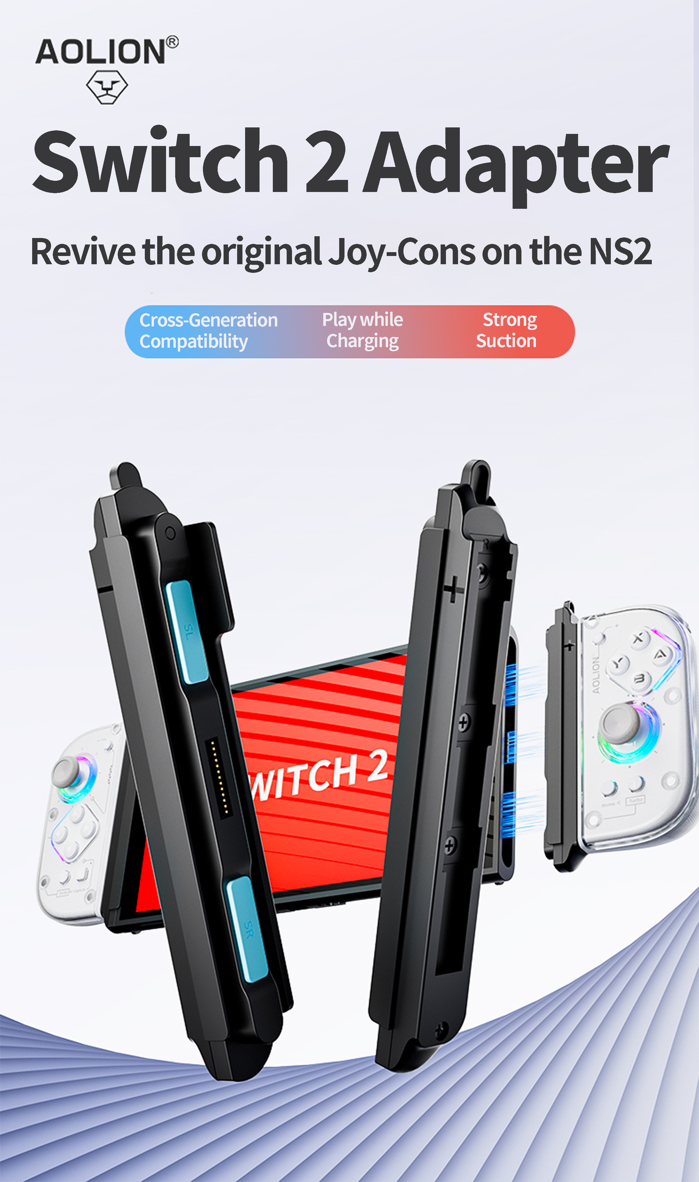 Bộ chuyển đổi sạc từ tính Aolion cho tay cầm JoyCon, tương thích với Nintendo Switch 2, bộ chuyển đổ