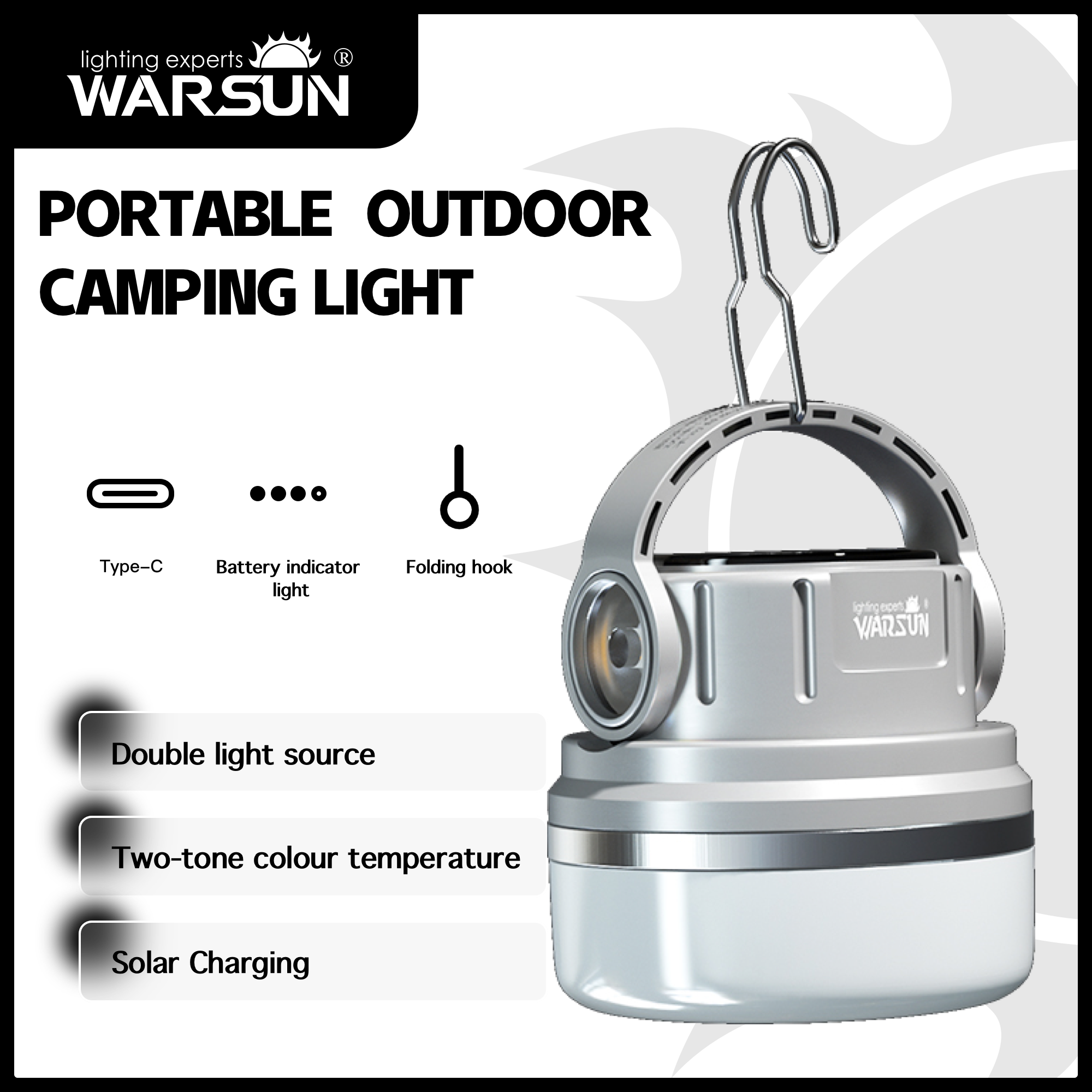Đèn lồng năng lượng mặt trời WARSUN ES06 LED sạc lại di động đèn cắm trại khẩn cấp ngoài trời