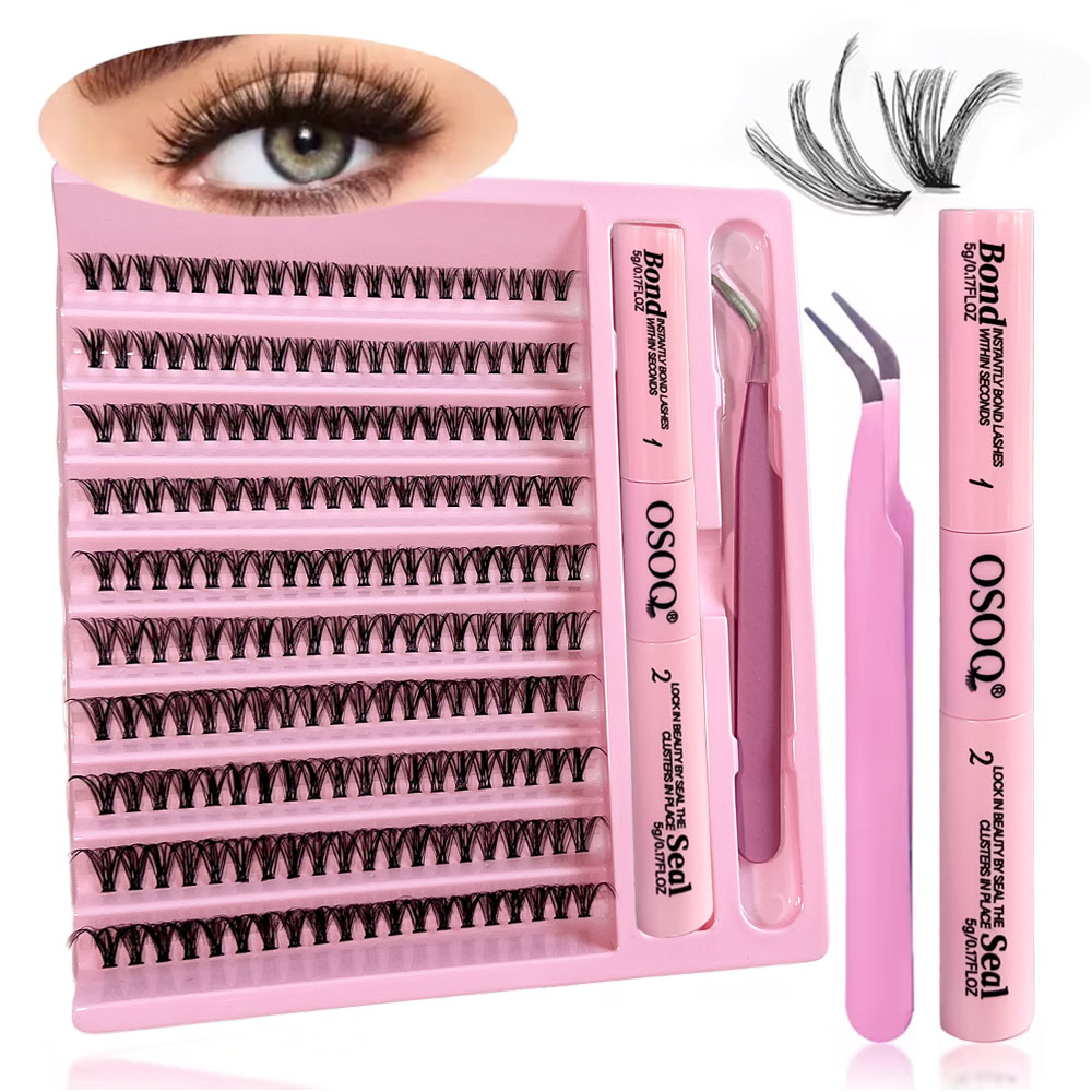 Bộ Nối Mi Giả Tự Làm, 200 Cụm, 30D Lông Mi Cụm D Curl Tự Nhiên Wispy, Kèm Keo & Nhíp
