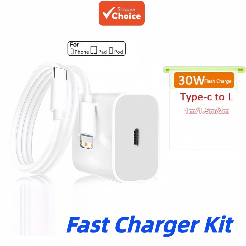 Bộ sạc nhanh PD 30W chất lượng cao, gồm củ sạc nhanh 30W + cáp sạc Type C sang L cho iPhone 6-14
