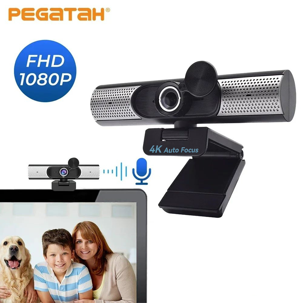 PEGATAH Webcam Mini 4K USB 1080P Full HD kèm Micro và Tripod cho PC, Laptop, Phát trực tiếp, Làm việ