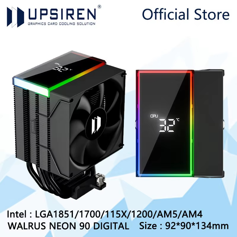 Bộ tản nhiệt khí CPU UPSIREN WALRUS NEON 90 màn hình số/màn hình ARGB/hỗ trợ LGA1851/1700/115X/AM5/A