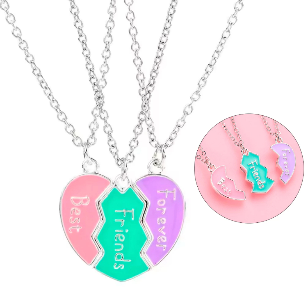 Bộ 3 vòng cổ hình trái tim, 3 người bạn thân, mãi mãi là bạn tốt, hai nửa bổ sung hoàn hảo, bộ đôi