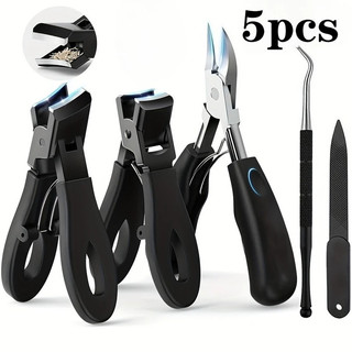 Bộ cắt móng chân bằng thép không gỉ 3/4/5 món với tay cầm công thái học, gồm kéo cắt góc miệng rộng, dũa móng và dụng cụ đẩy biểu bì