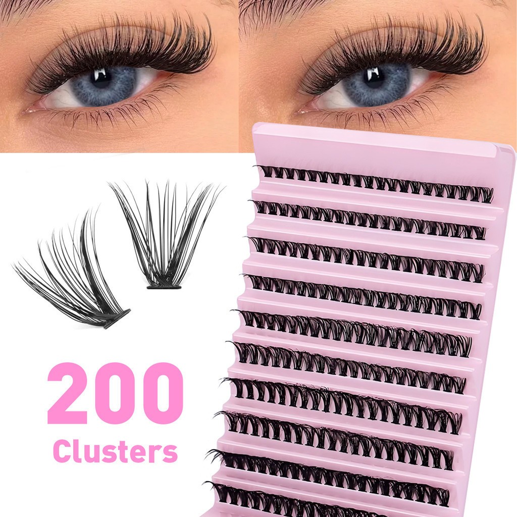 Cụm Lông Mi Giả Cá Nhân, Không Gây Dị Ứng, D Curl, 200 Cụm, Nối Mi DIY, Lông Mi Mềm Mại