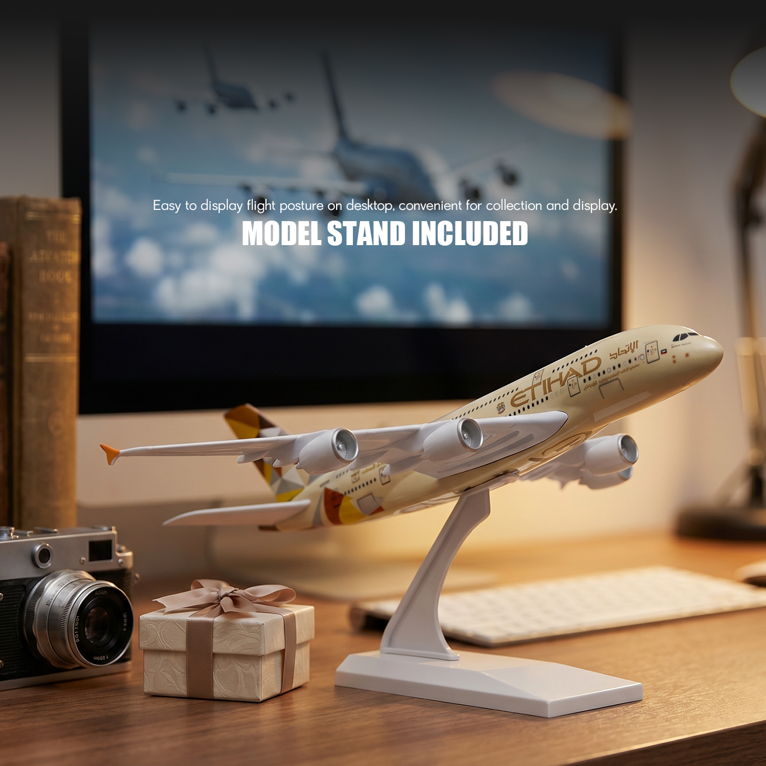 Mô hình máy bay lắp ráp tương thích 1/280 cho Etihad Airways Airbus A380, bộ mô hình lắp nhanh bằng 