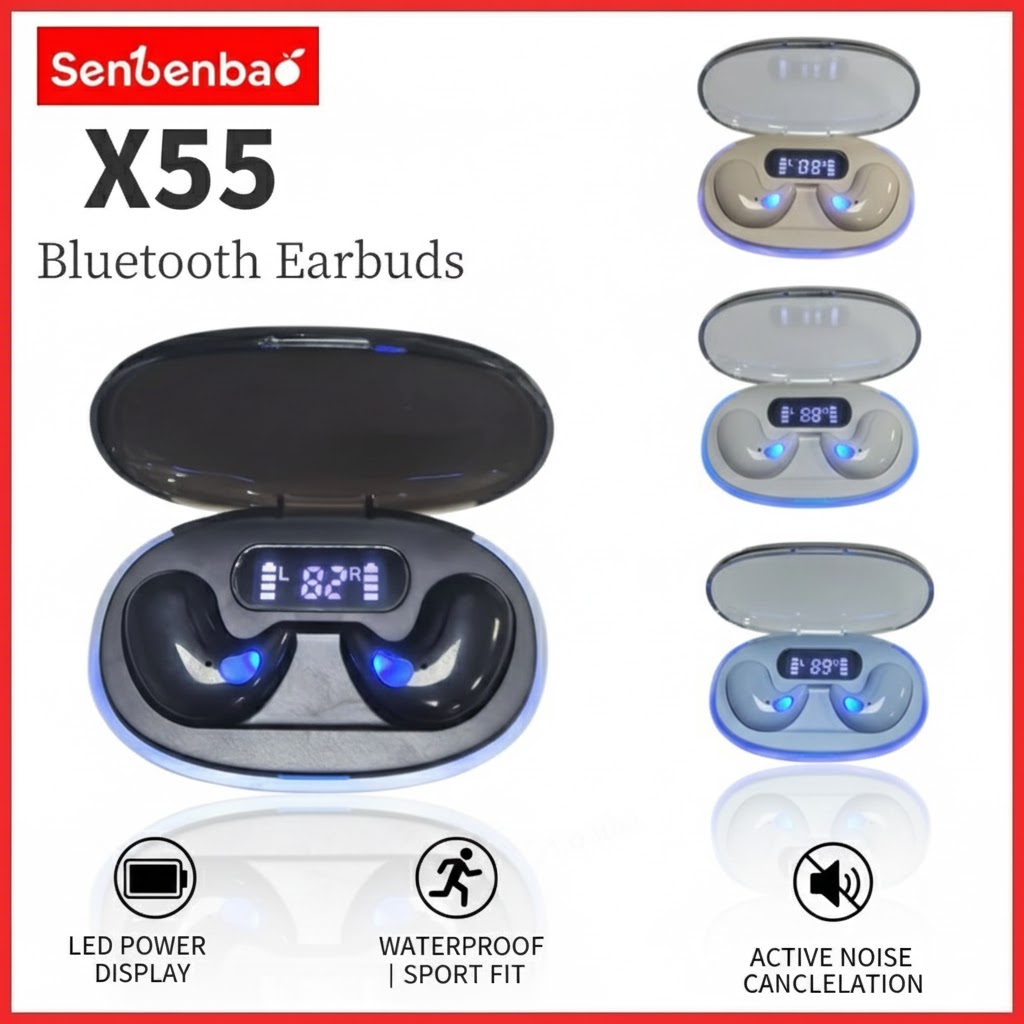 Tai nghe Senbenbao X55 X55 Tai nghe ngủ không dây Bluetooth, màn hình LED, HiFi Stereo, chống ồn, ta