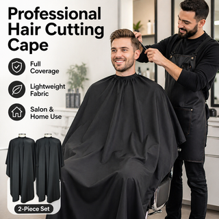 Áo choàng cắt tóc Pure Black Barber, cổ đàn hồi, không dính tóc, tạp dề làm tóc chuyên nghiệp