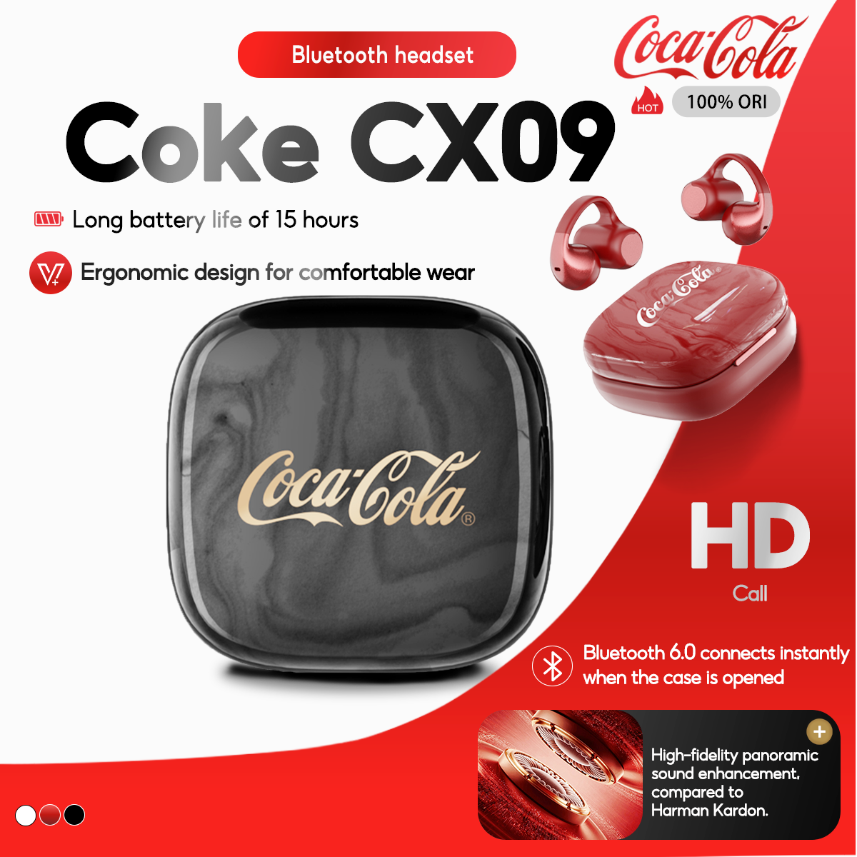 Tai nghe Bluetooth CX09 kiểu kẹp, âm thanh trung thực cao, di động, phù hợp đi lại du lịch
