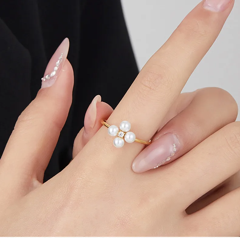 J109 Hoa Ngọc Trai Kim Cương Cho Nhẫn Thép Không Gỉ Mạ Vàng 18k Cho Mùa Hè Handmade Thời Trang