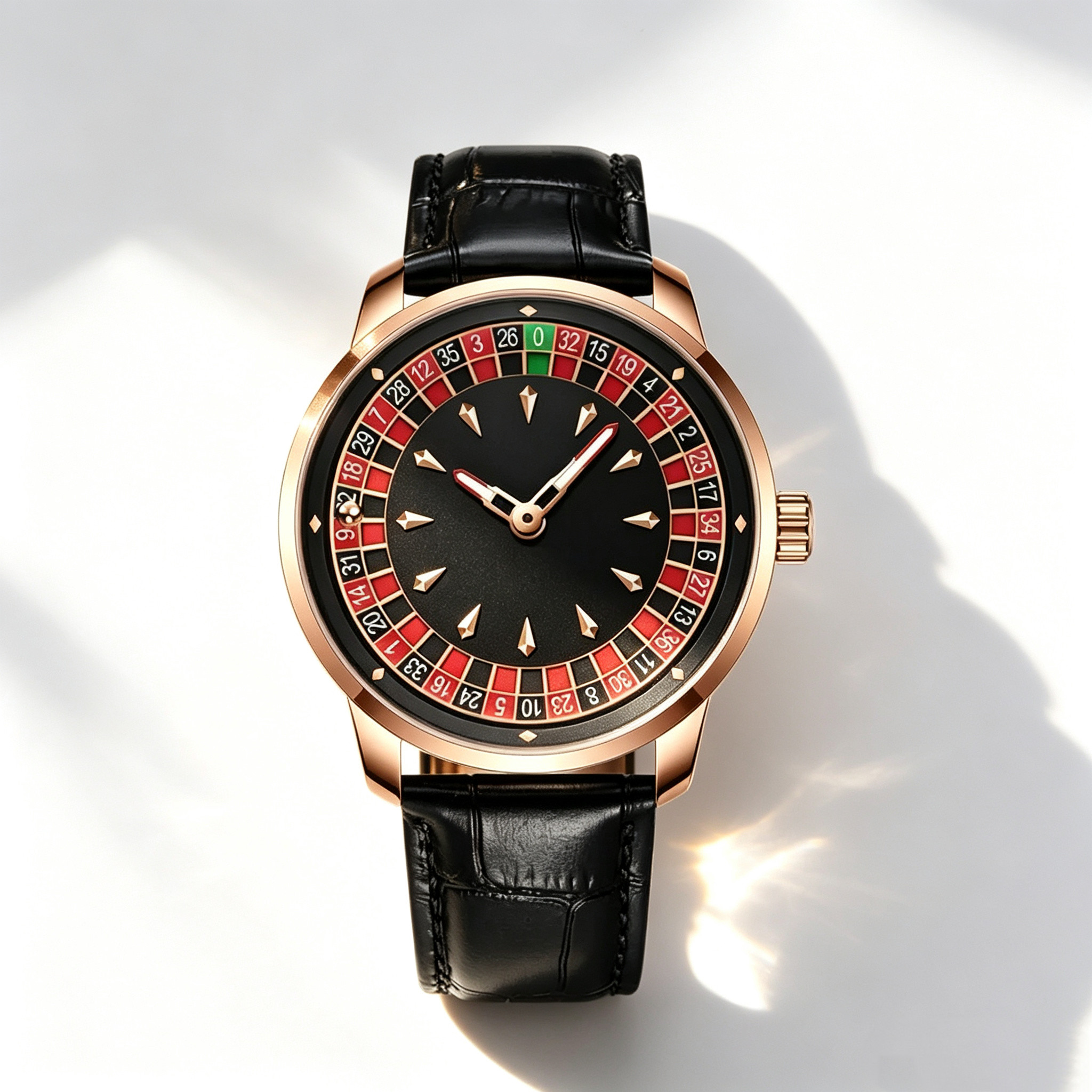 Đồng hồ đeo tay nam Roulette Wheel Rose Gold Case Matte Black Dial Phong cách Casino