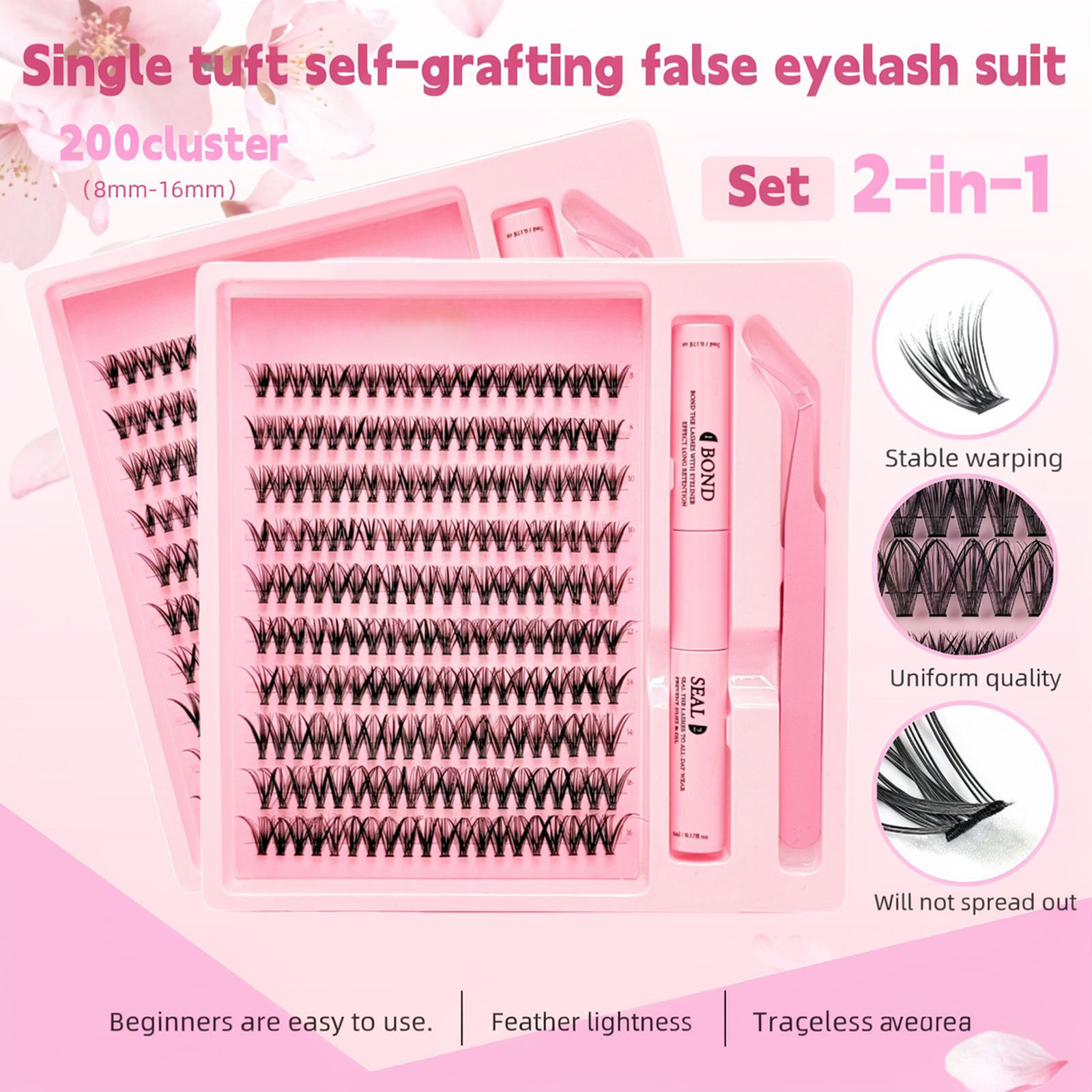 Bộ 3 Lông Mi Giả 30D-80D, Cụm Đơn, Phong Cách Dày, Bộ Lông Mi 8-16mm, 10 Hàng