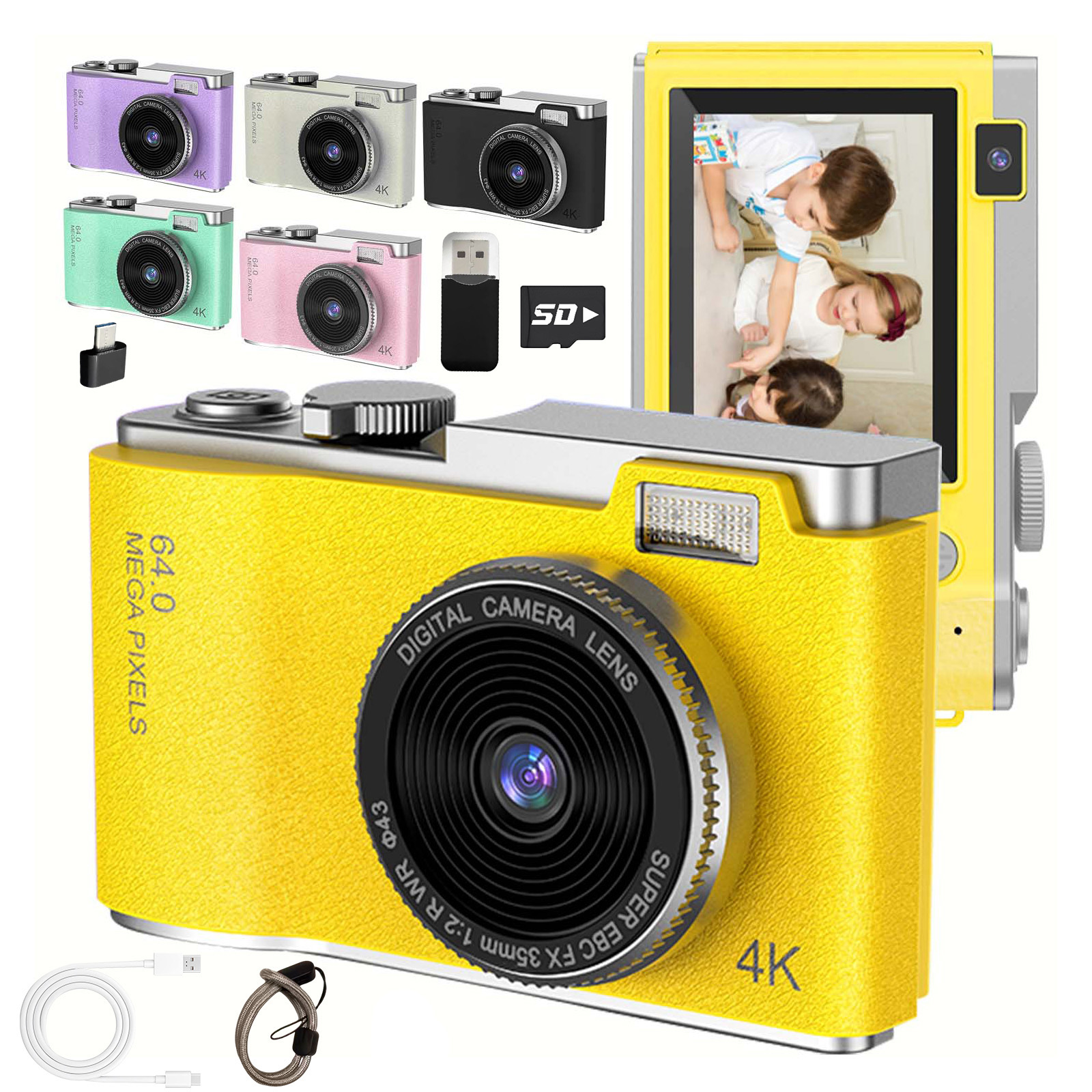 Di Động Trẻ Em Selfie Digital Cam Màn Hình Trong Suốt 2.4 Inch Chức Năng Tự Động Lấy Nét 48MP Chụp Ả