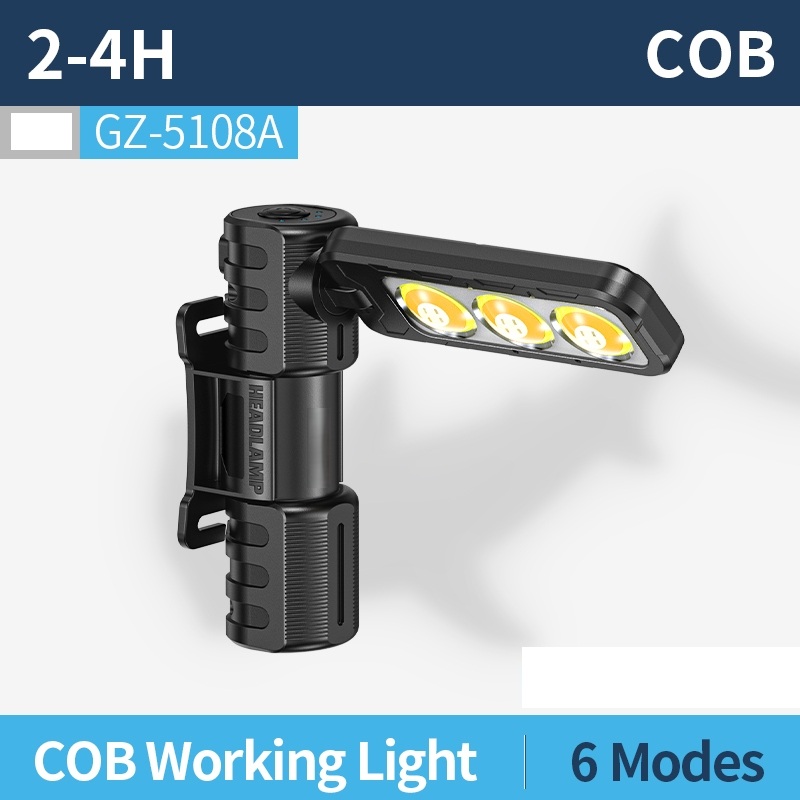 Đèn pin đội đầu sạc lại 2in1 ánh sáng trắng/vàng, đèn LED COB làm việc, có nam châm, chống nước, dùn