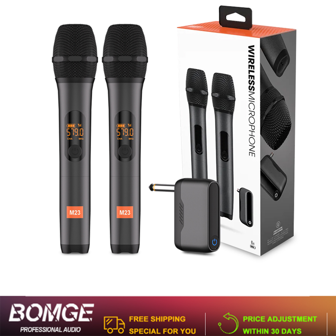 Hệ thống micro cầm tay không dây chuyên nghiệp kép BOMGE cho Karaoke PA Church DJ Pro HiFi