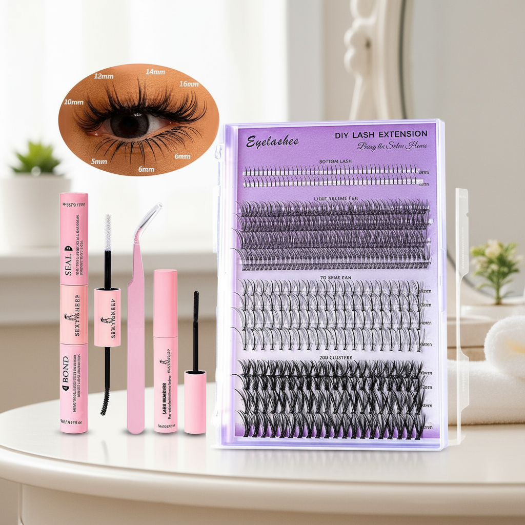 Bộ dụng cụ nối mi 404 miếng tự làm với keo dán, keo bịt và tẩy trang