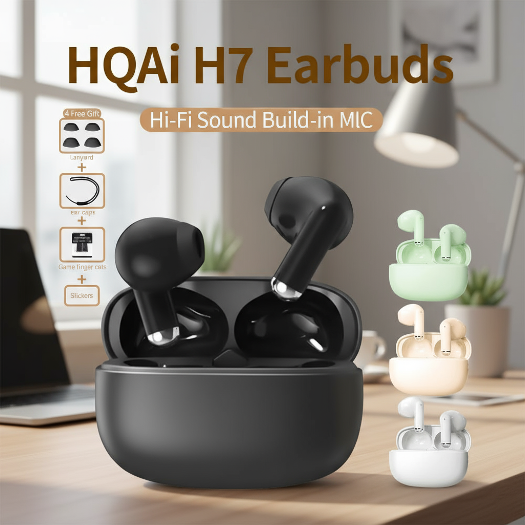 HQAi H7 Tai nghe không dây tích hợp Micro, Âm thanh Hi-Fi, Chống nước, Bluetooth, Chống ồn, Điều khi