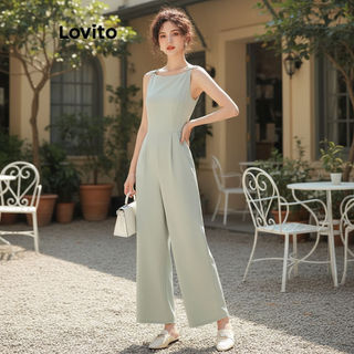 Áo liền quần nữ Lovito thiết kế thắt nơ, màu trơn, phong cách năng động LNE56411