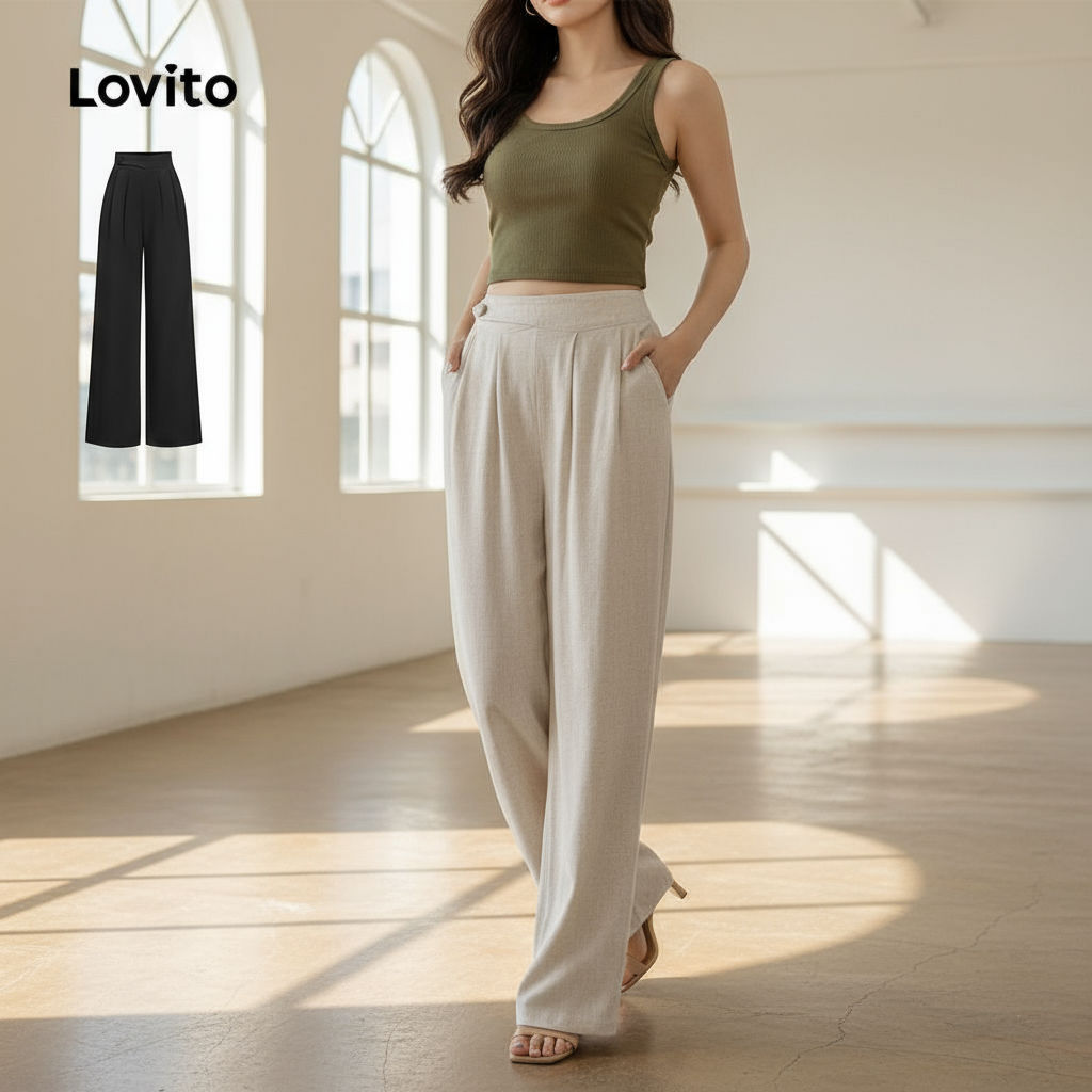 Lovito Quần Nữ Vintage Bất Đối Xứng Trơn Cho Mùa Hè Xuân L86ED401