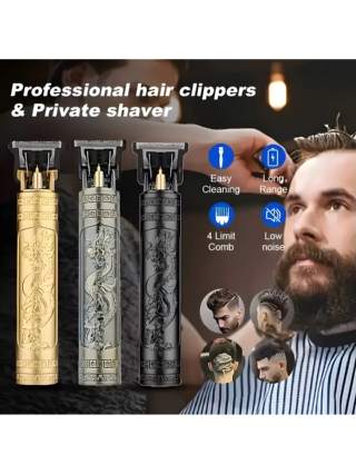  Rồng và Phượng chạm khắc Tông đơ cắt tóc không dây Máy cạo râu điện sạc USB